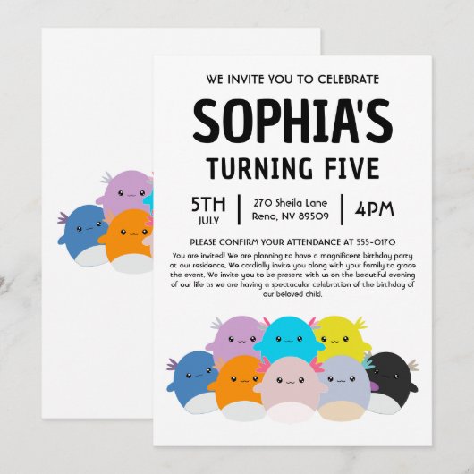 Axolotl Squishmallow Birthday Party Kaart (Voorkant / Achterkant)