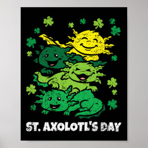 Axolotl St. Patrick's Day Schattig Dier Klaver Kla Poster
