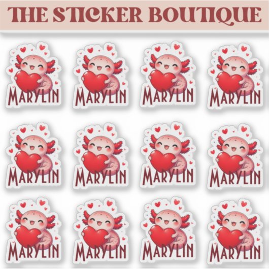 Axolotl Sticker Pack van Custom Name Valentijn (Voorkant)