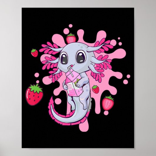 Axolotl Strawberry Milk Cute Kawaii Anime Gift Gir Poster (Voorkant)