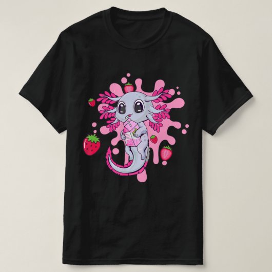 Axolotl Strawberry Milk Cute Kawaii Anime Gift Gir T-shirt (Design voorkant)