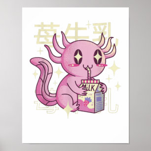 Axolotl Strawberry Milk Japan Style Japanse Kawai Poster