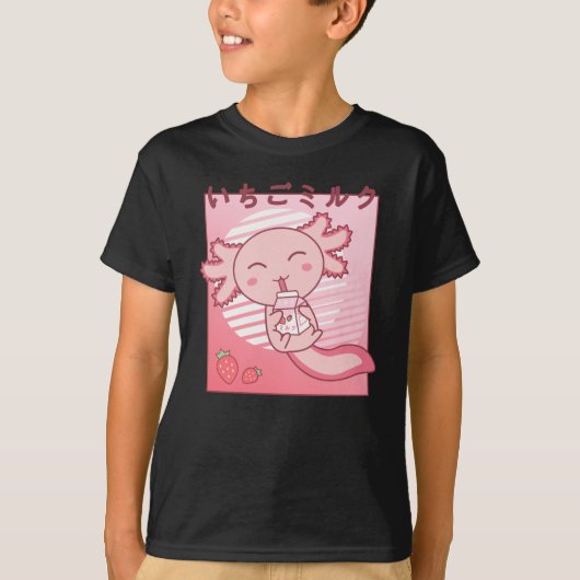 Axolotl Strawberry Milk Retro Kawaii Japan Axolotl T-shirt (Voorkant)