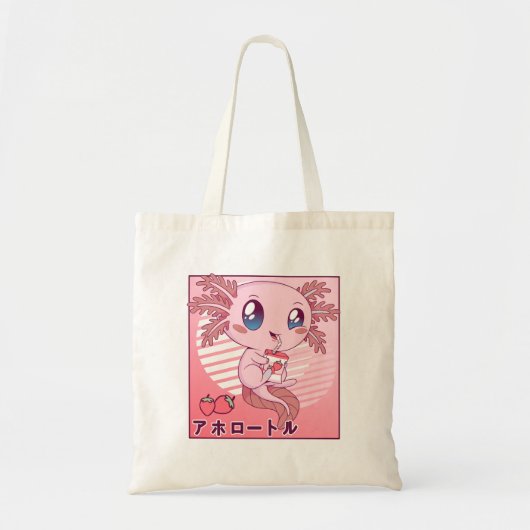 Axolotl Strawberry Milk Retro Kawaii Japan Axolotl Tote Bag (Voorkant)