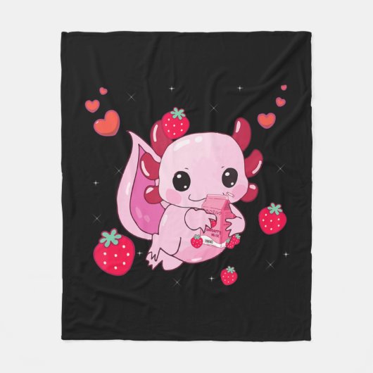 Axolotl Strawberry Milk Shake Kawaii Japans Anim Fleece Deken (Voorkant)