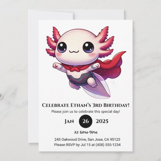 Axolotl Superhero in Armor Birthday Kaart (Voorkant)