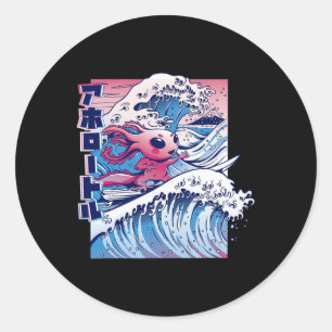 Axolotl surfen Grote Golf Japanse Kunst Mashup Gra Ronde Sticker