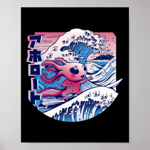 Axolotl surft op Japanse Grote Golf Axolotl Ani Poster