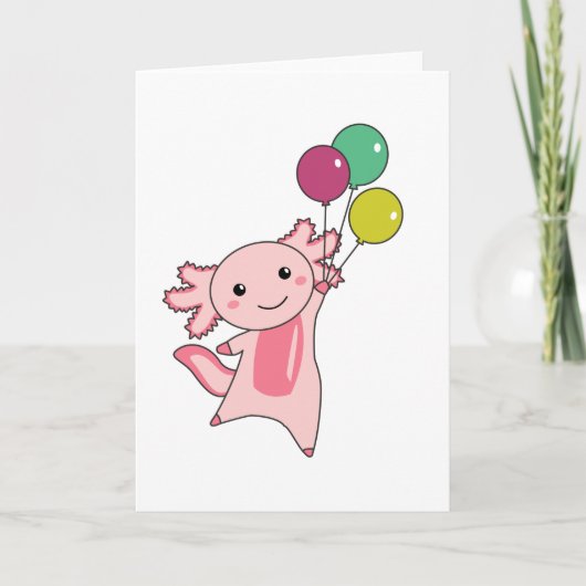 Axolotl Sweet Animal vliegt met ballonnen omhoog Kaart (Voorkant)