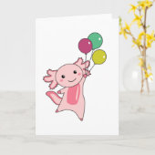 Axolotl Sweet Animal vliegt met ballonnen omhoog Kaart (Gele Bloem)