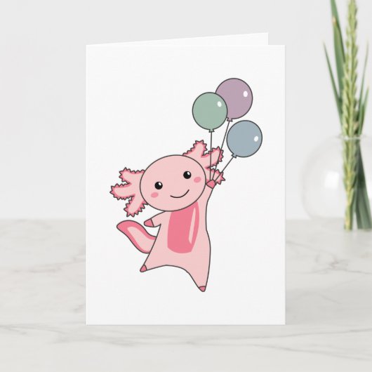 Axolotl Sweet Animal vliegt met ballonnen omhoog Kaart (Voorkant)