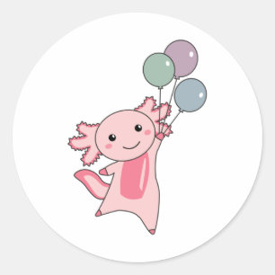 Axolotl Sweet Animal vliegt met ballonnen omhoog Ronde Sticker