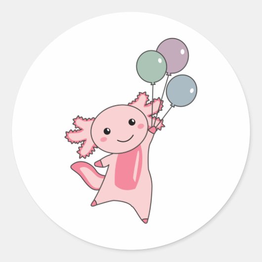 Axolotl Sweet Animal vliegt met ballonnen omhoog Ronde Sticker (Voorkant)