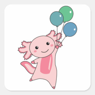 Axolotl Sweet Animal vliegt met ballonnen omhoog Vierkante Sticker