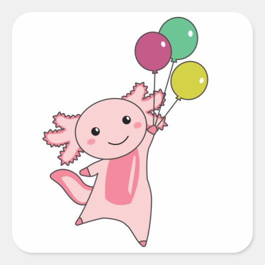 Axolotl Sweet Animal vliegt met ballonnen omhoog Vierkante Sticker (Voorkant)