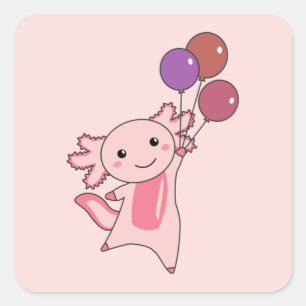 Axolotl Sweet Animal vliegt met ballonnen omhoog Vierkante Sticker