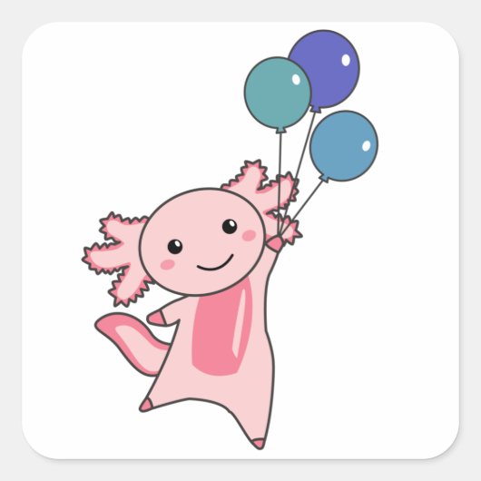 Axolotl Sweet Animal vliegt met ballonnen omhoog Vierkante Sticker (Voorkant)