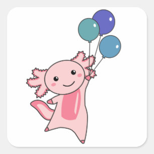 Axolotl Sweet Animal vliegt met ballonnen omhoog Vierkante Sticker