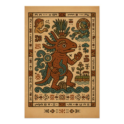 Axolotl Teotl - God van de wateren Perfect Poster (Voorkant)