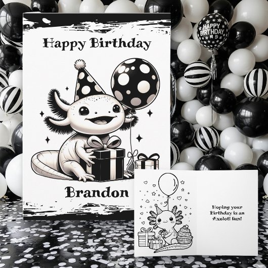 Axolotl Thema Verjaardag met Kleurplaat Kaart