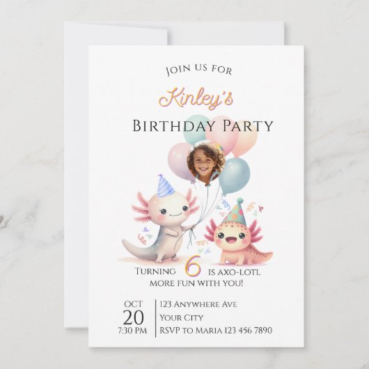 Axolotl-themed Birthday Invitation Kaart (Voorkant)