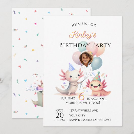 Axolotl-themed Birthday Invitation Kaart (Voorkant / Achterkant)