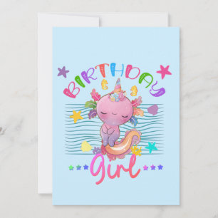 Axolotl Unicorn Birthday Girl Party Theme Colorful Kaart