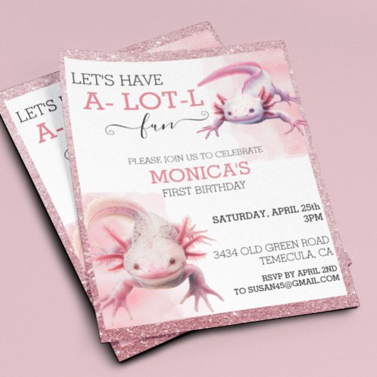 Axolotl Verjaardag Roze Glitter look