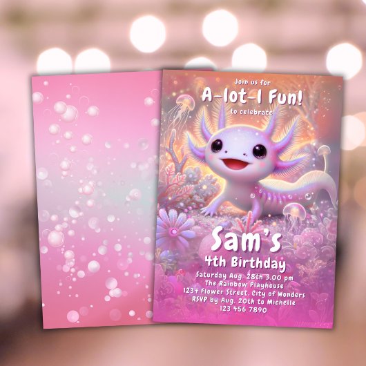 Axolotl Verjaardag Uitnodiging Meisjes Roze Axolot
