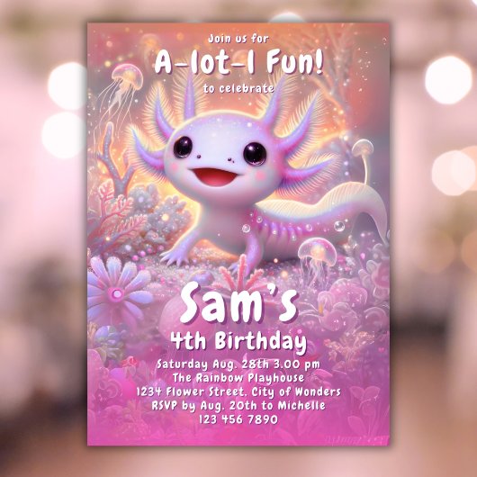 Axolotl Verjaardag Uitnodiging Meisjes Roze Axolot