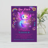 Axolotl Verjaardag Uitnodiging Neon Glow Axolotl (Staand voorkant)