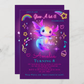 Axolotl Verjaardag Uitnodiging Neon Glow Axolotl (Voorkant / Achterkant)