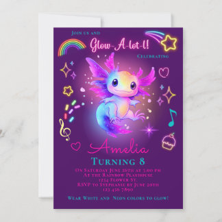 Axolotl Verjaardag Uitnodiging Neon Glow Axolotl