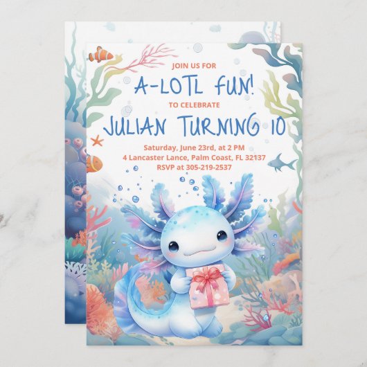 Axolotl verjaardagsuitnodiging kaart (Voorkant / Achterkant)