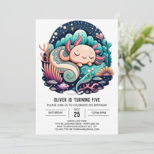 Axolotl verjaardagsuitnodiging kaart (Staand voorkant)