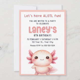Axolotl verjaardagsuitnodiging meisjes, Axolotl ui Kaart