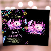 Axolotl verjaardagsuitnodiging Neon Axolotl Party Kaart