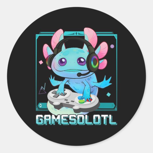 Axolotl Video Gamer Kawaii Pastel Gothic Schattige Ronde Sticker (Voorkant)