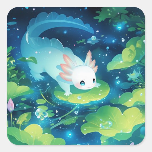 Axolotl Vijver Hemel Vierkante Sticker (Voorkant)