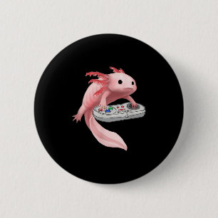 Axolotl vis speelt videogame Witte-axolotl Liza Ronde Button 5,7 Cm