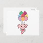 Axolotl vliegt met kleurrijke ballonnen omhoog briefkaart (Voorkant / Achterkant)
