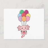 Axolotl vliegt met kleurrijke ballonnen omhoog briefkaart (Voorkant)