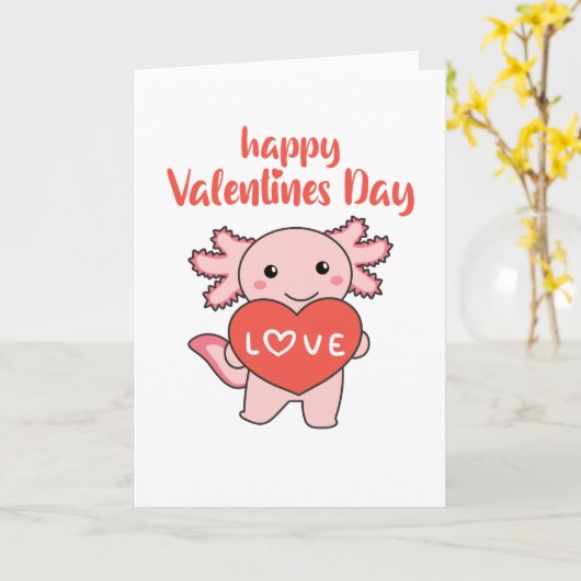 Axolotl voor Valentijnsdag Mooie Dieren Met Kaart (Gele Bloem)