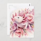 Axolotl Waterverf Roze Bloemen Briefkaart (Voorkant / Achterkant)