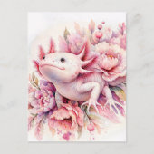 Axolotl Waterverf Roze Bloemen Briefkaart (Voorkant)