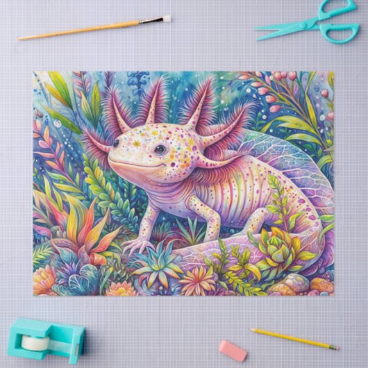 Axolotl Waterverf Vibrant Botanische Kunst Tissuepapier (Craft)