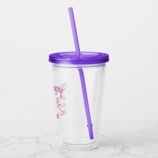 Axolotl - Wees blij en glimlach-tumbler met stro Acryl Drinkbeker (Links)