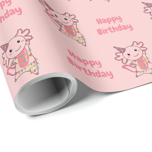 Axolotl wenst een fijne verjaardag op uw Axolotls Cadeaupapier (Rol Hoek)