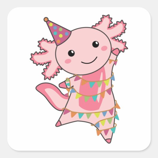 Axolotl wenst een fijne verjaardag op uw Axolotls Vierkante Sticker (Voorkant)