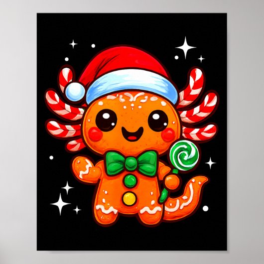 Axolotl Xmas Hat Santa Cute Funny Christmas Pajama Poster (Voorkant)
